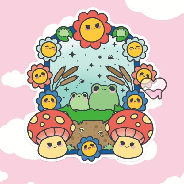 A graphic of Frog Paradise Sticker available on HeckinMagical.com