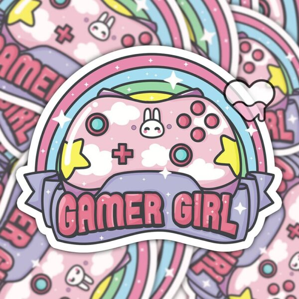 A graphic of Gamer Girl Controller Sticker available on HeckinMagical.com