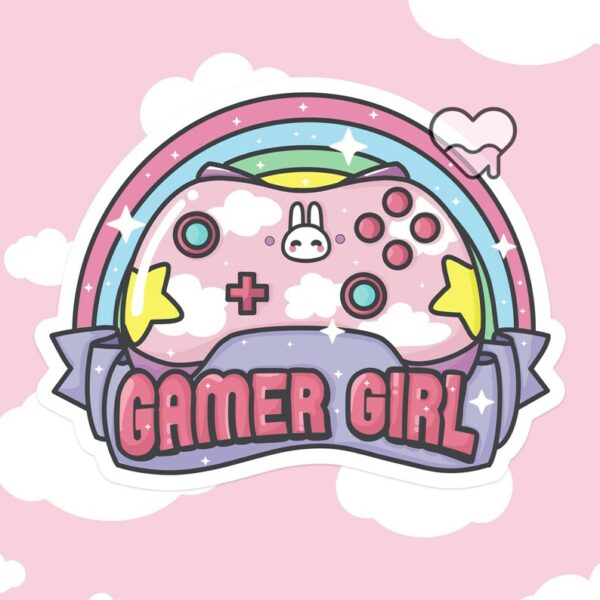 A graphic of Gamer Girl Controller Sticker available on HeckinMagical.com