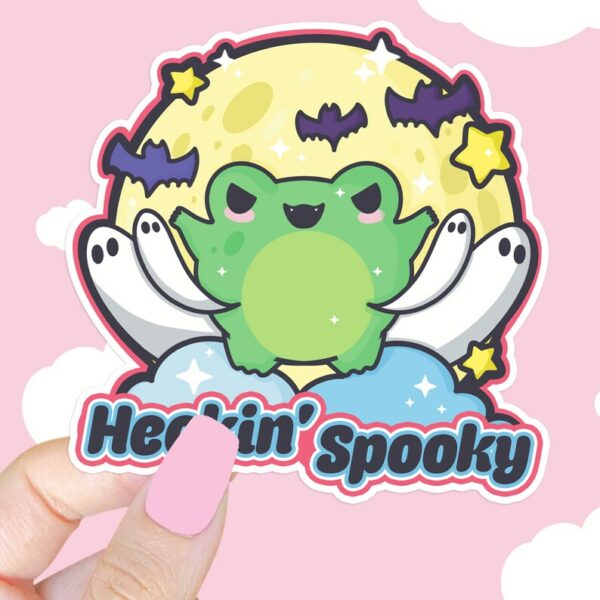 A graphic of Heckin Spooky Frog Sticker available on HeckinMagical.com