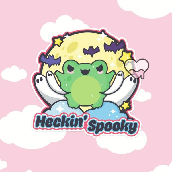 A graphic of Heckin Spooky Frog Sticker available on HeckinMagical.com