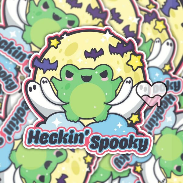 A graphic of Heckin Spooky Frog Sticker available on HeckinMagical.com