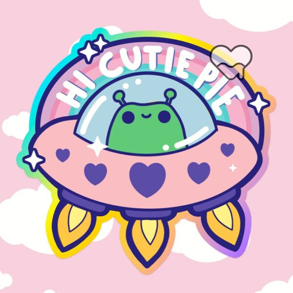 A graphic of Hi Cutie Pie Alien Sticker available on HeckinMagical.com