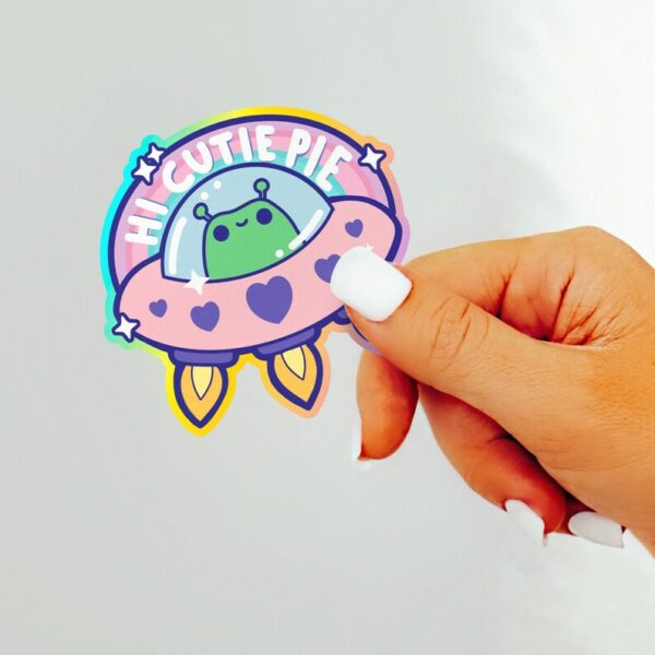 A graphic of Hi Cutie Pie Alien Sticker available on HeckinMagical.com