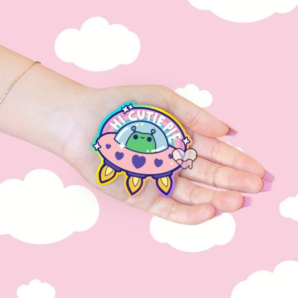 A graphic of Hi Cutie Pie Alien Sticker available on HeckinMagical.com