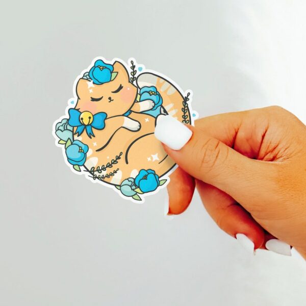 A graphic of Kawaii Floral Tabby Cat Sticker available on HeckinMagical.com