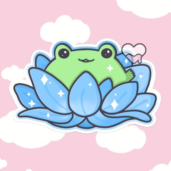 A graphic of Lotus Frog Blue Sticker available on HeckinMagical.com