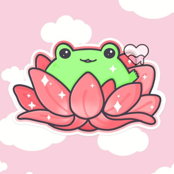 A graphic of Lotus Frog Pink Sticker available on HeckinMagical.com