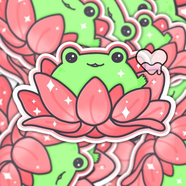 A graphic of Lotus Frog Pink Sticker available on HeckinMagical.com