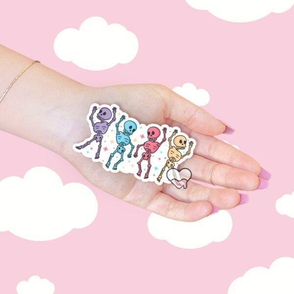 A graphic of Pastel Skeleton Dance Party Sticker available on HeckinMagical.com