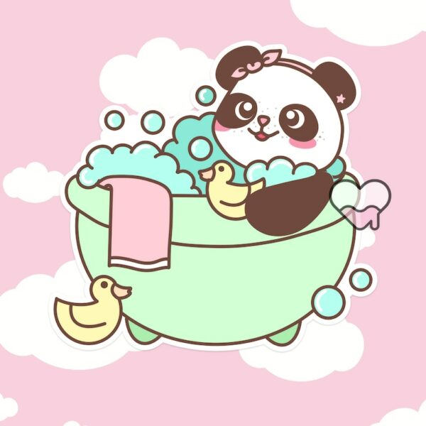 A graphic of Petal The Panda Pamper Yourself Sticker available on HeckinMagical.com