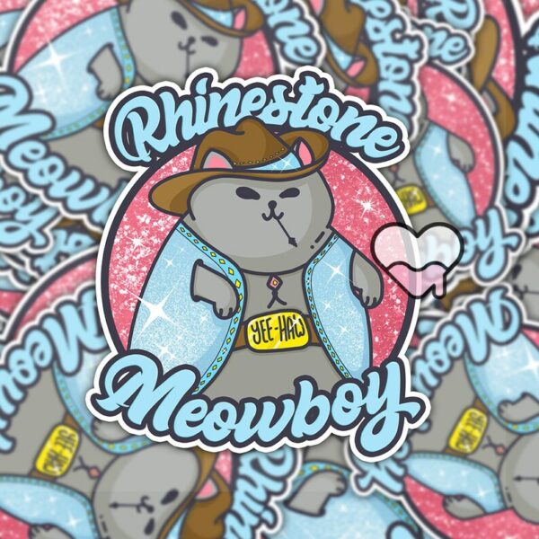 A graphic of Rhinestone Meowboy Sticker available on HeckinMagical.com