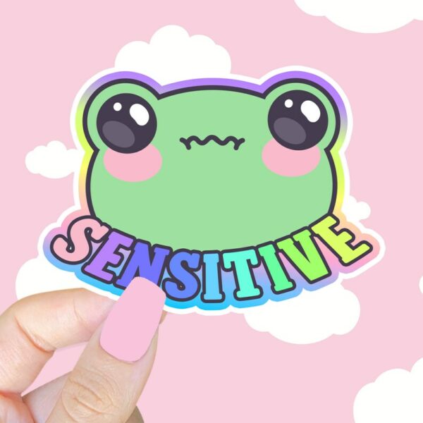 A graphic of Sensitive Frog Sticker available on HeckinMagical.com