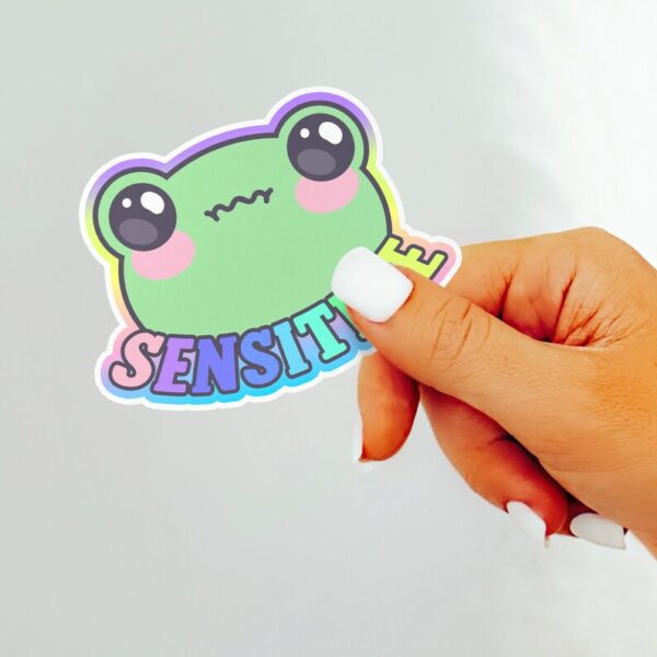 A graphic of Sensitive Frog Sticker available on HeckinMagical.com