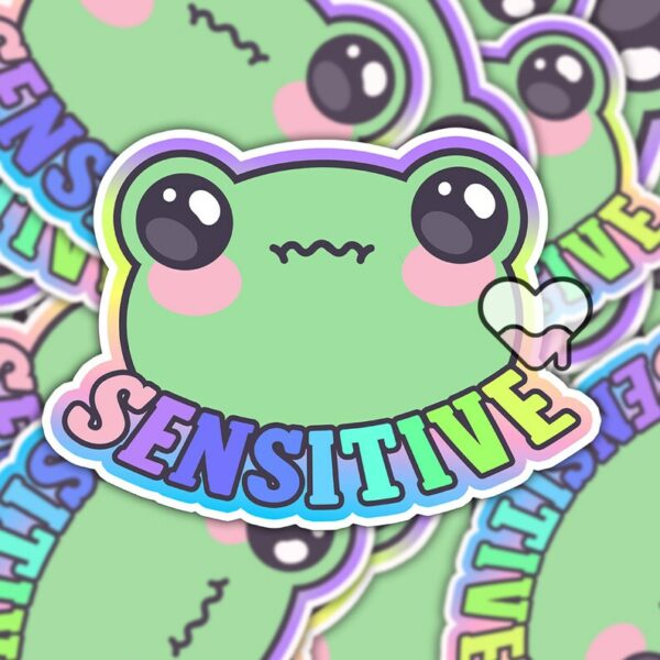 A graphic of Sensitive Frog Sticker available on HeckinMagical.com