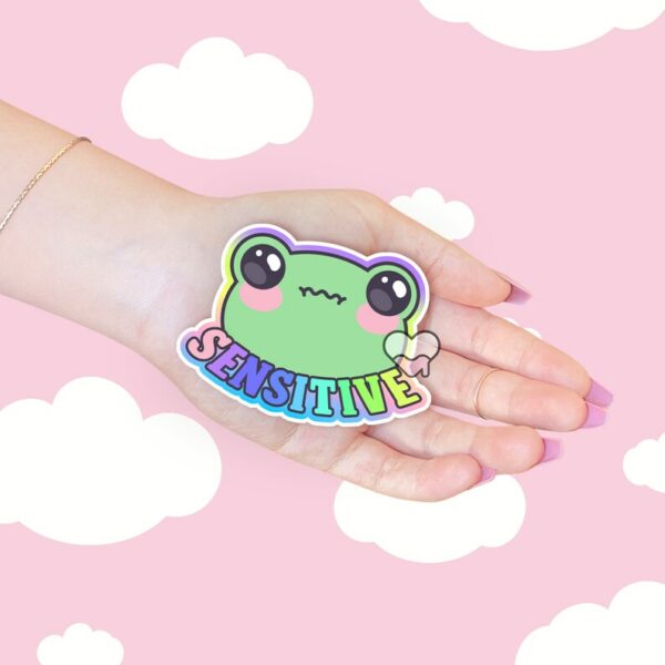 A graphic of Sensitive Frog Sticker available on HeckinMagical.com