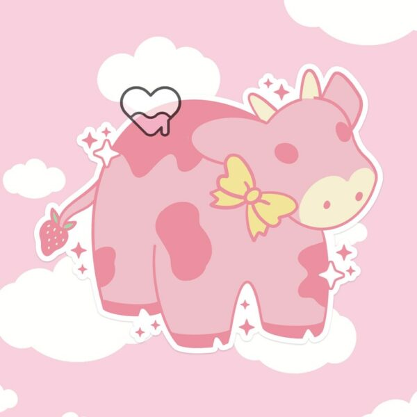 A graphic of Strawberry Cow Sticker available on HeckinMagical.com