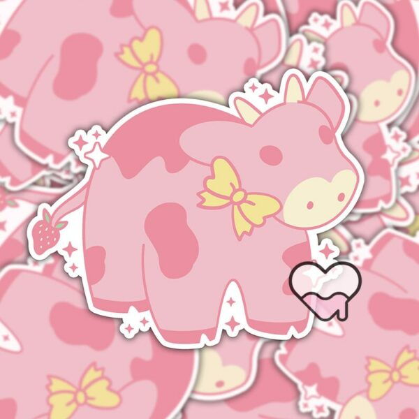 A graphic of Strawberry Cow Sticker available on HeckinMagical.com