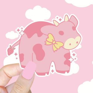 A graphic of Strawberry Cow Sticker available on HeckinMagical.com